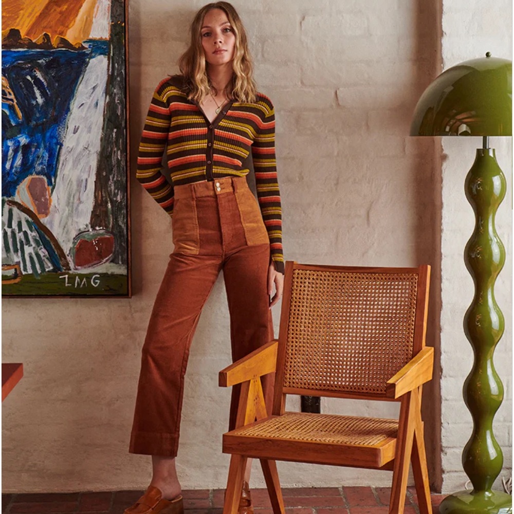 Corduroy High-Waist Patch Front Pants - Brown - Picture 3 of 13